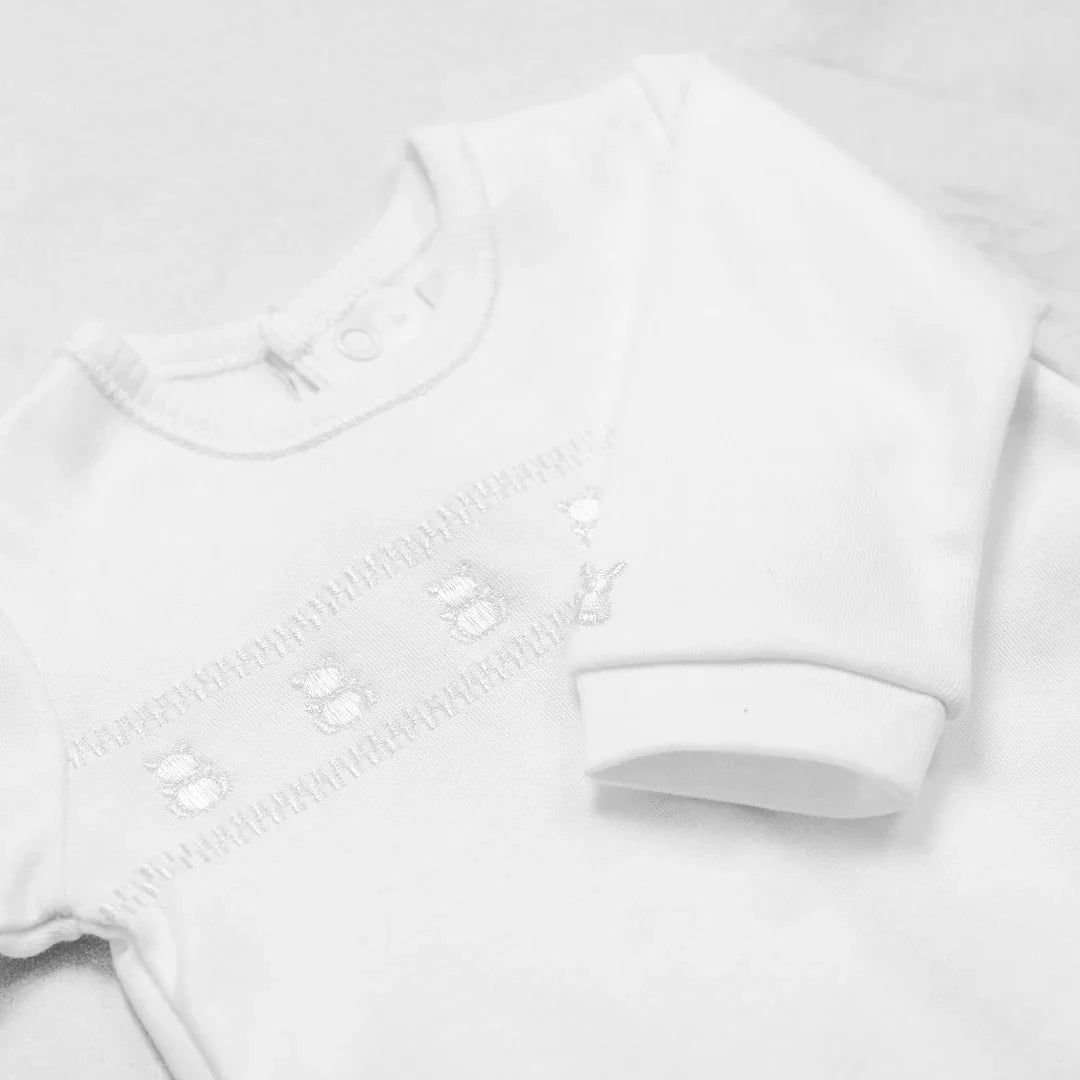Emile et Rose ‘Heath’ White Bear Embroidered Babygrow & Hat Set