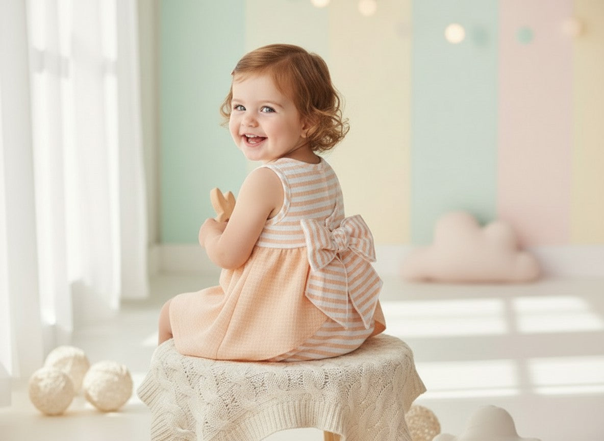 Calamaro Baby Girls Orange Striped Dress & Pants Set
