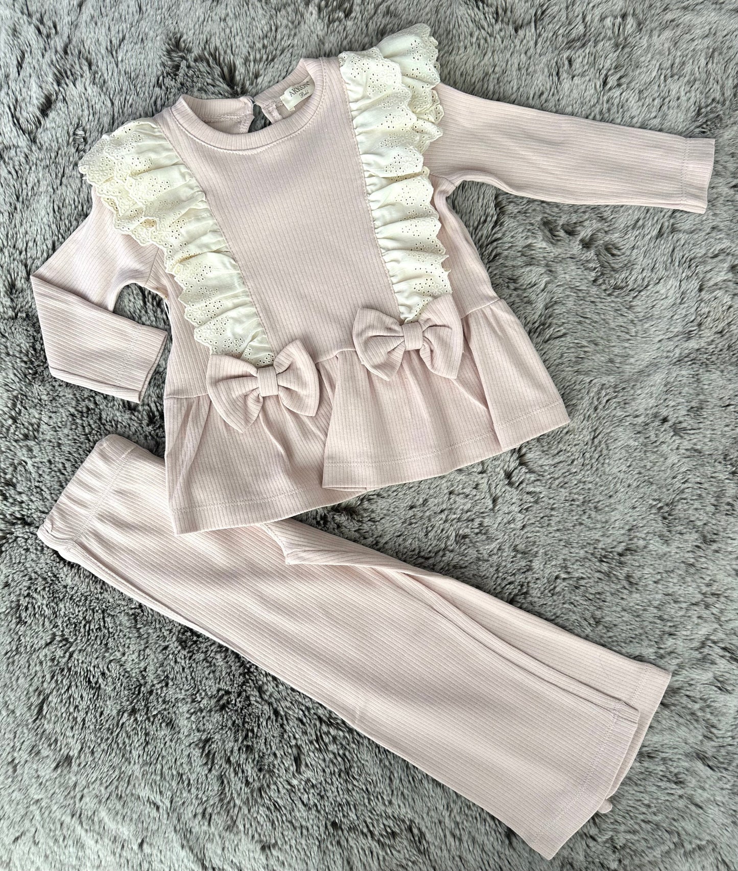 Girls Peach & Cream Cotton Flared Trouser Set