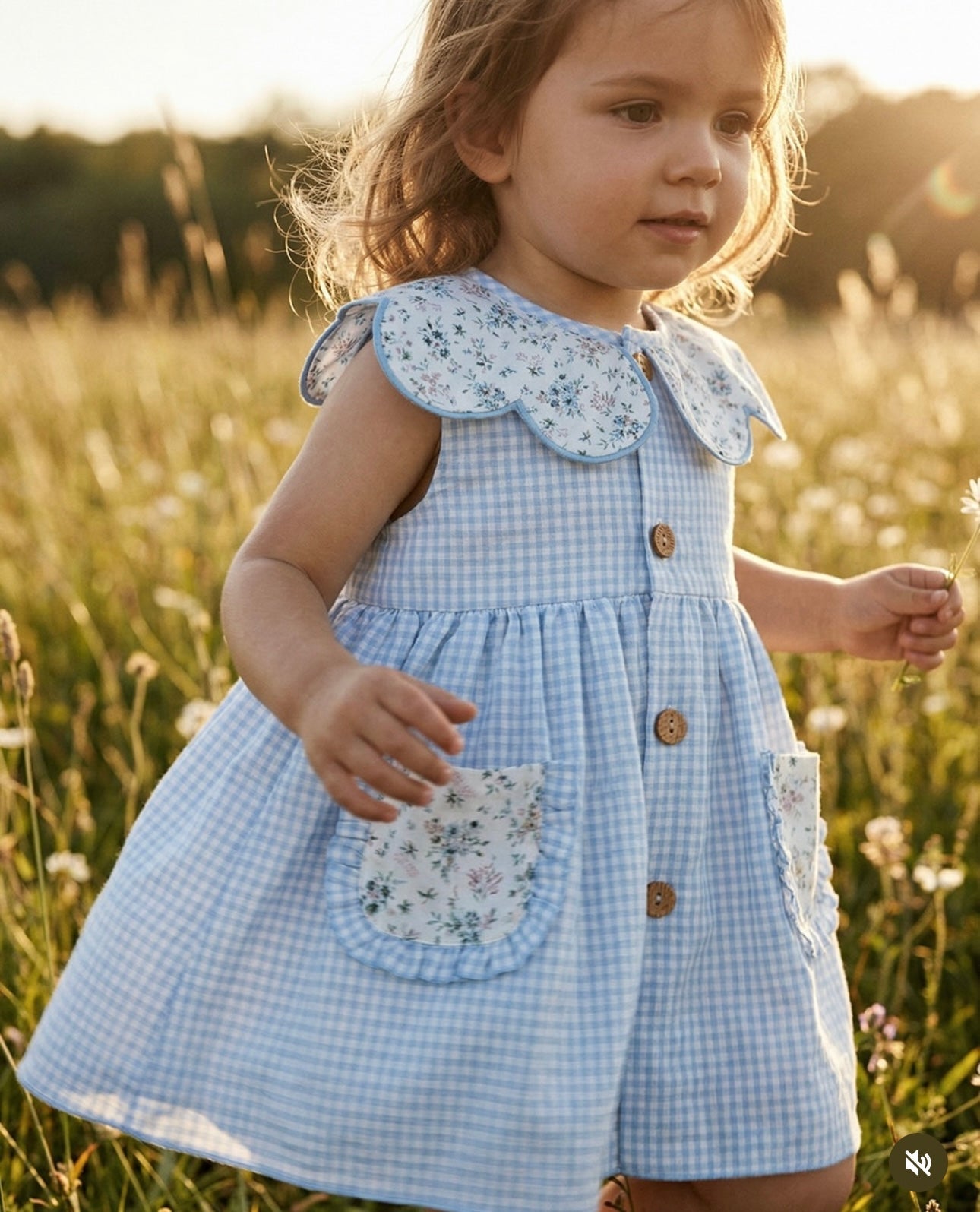 Valentina Bebe Baby Blue Gingham & Ditsy Print Dress