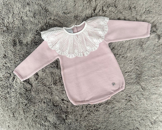 Granlei Dusky Pink & Ivory Lace Collared Romper