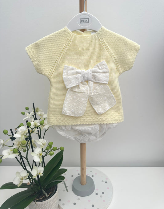 Pex Lemon & White Bow Trimmed Knitted Set