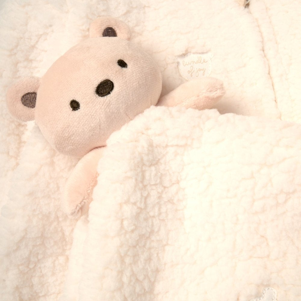 Unisex Baby Borg Pramsuit & Bear Comforter