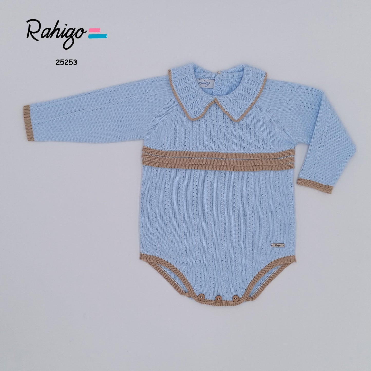 Rahigo Baby Blue & Beige Romper