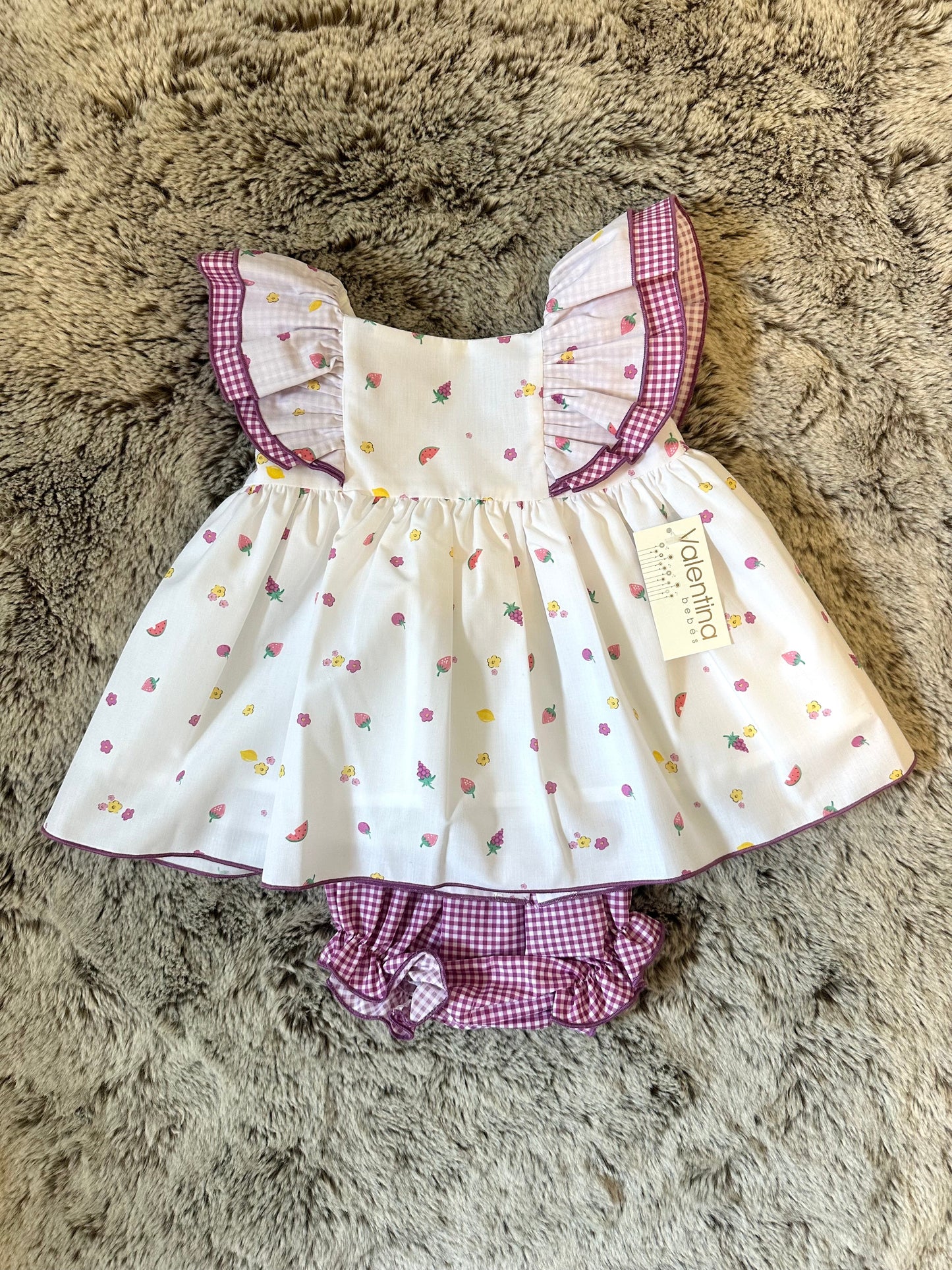 Valentina Bebe White Fruit & Flower Print Dress & Pants Set