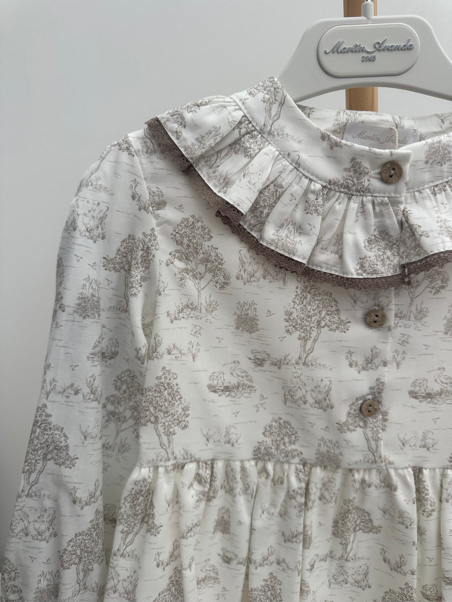 Martin Aranda Ivory & Taupe Toile De Jouy Print Dress