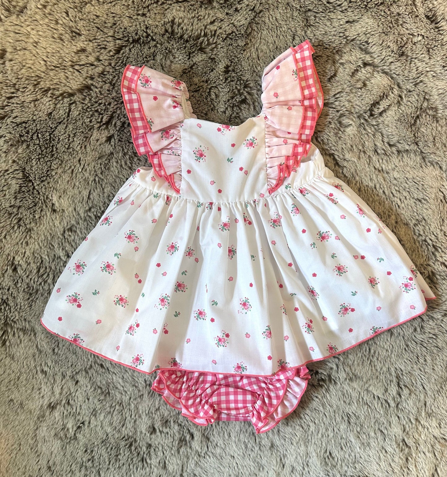 Valentina Bebe White & Pink Floral Print Dress & Pants Set