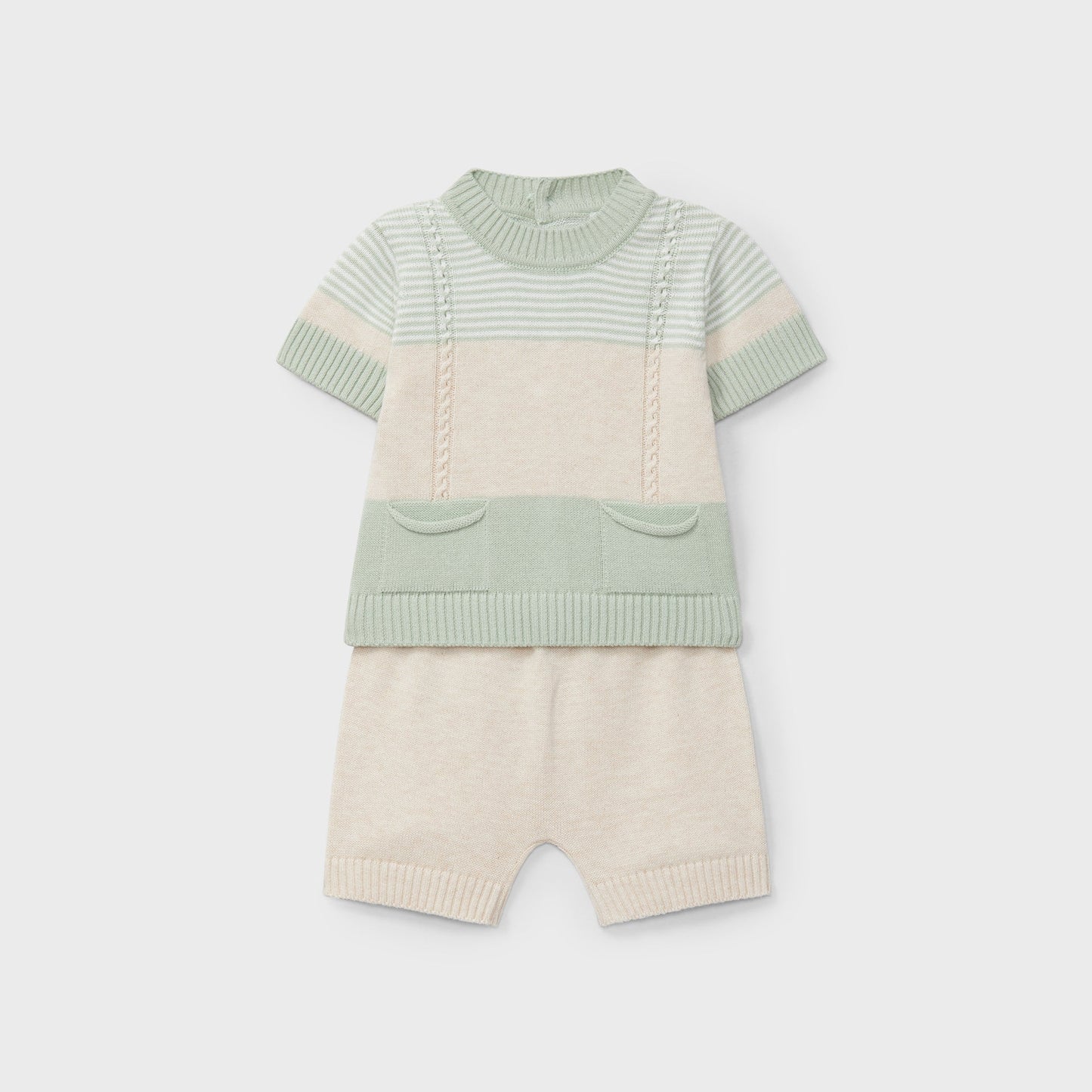 Dr. Kid Boys Green & Beige Striped Shorts Set