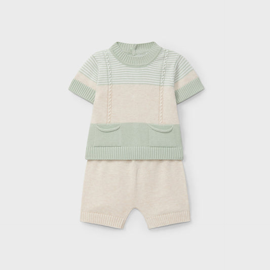 Dr. Kid Boys Green & Beige Striped Shorts Set