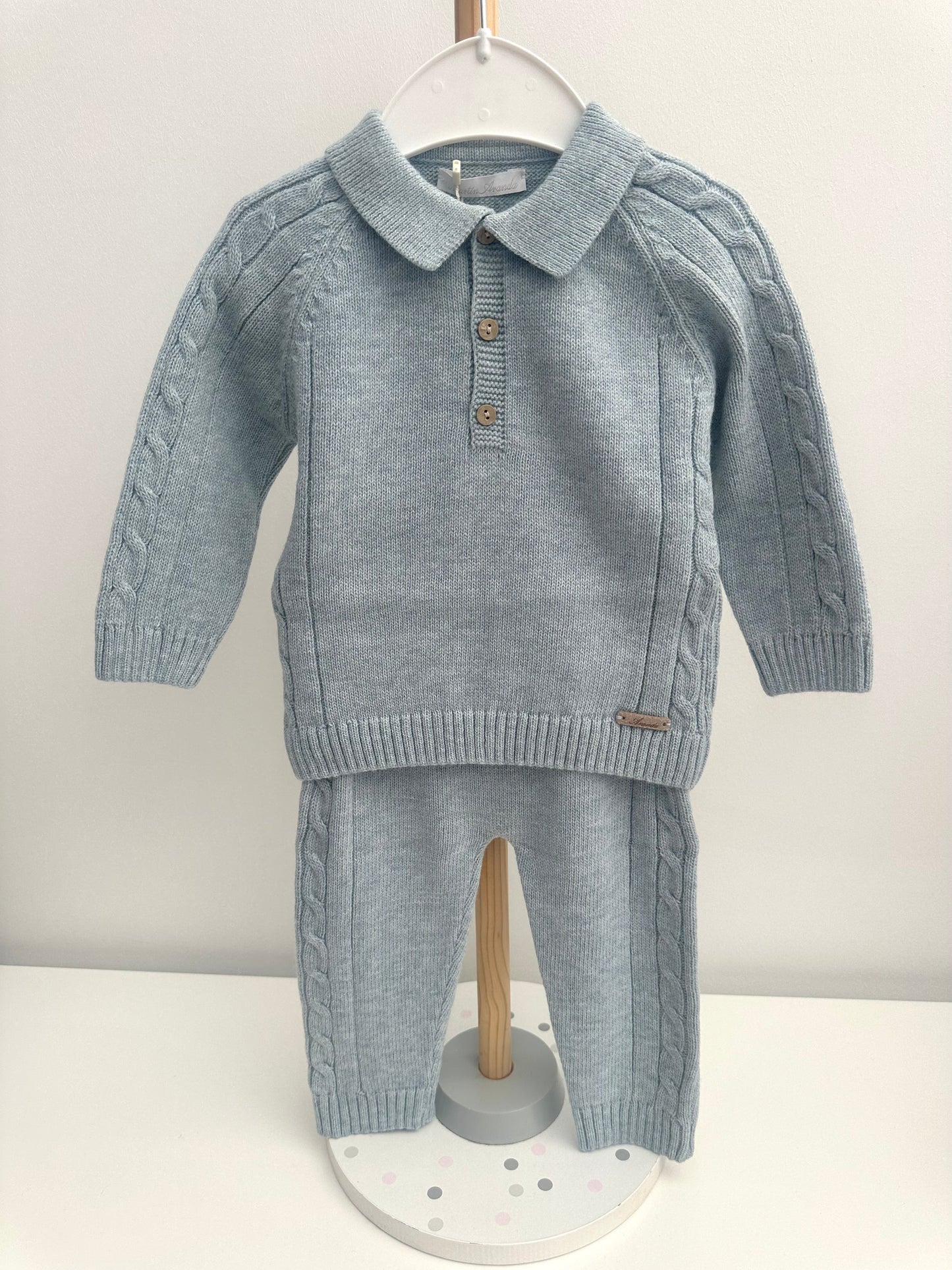 Martin Aranda Dusky Blue Knitted Polo Top Legging Set
