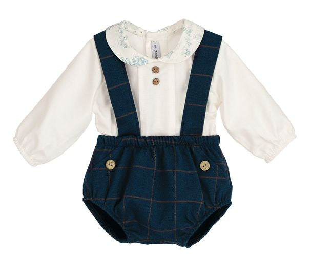 Calamaro Excellentt Ivory & Navy Check Jam Pant Set