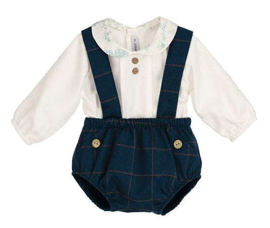 Calamaro Excellentt Ivory & Navy Check Jam Pant Set