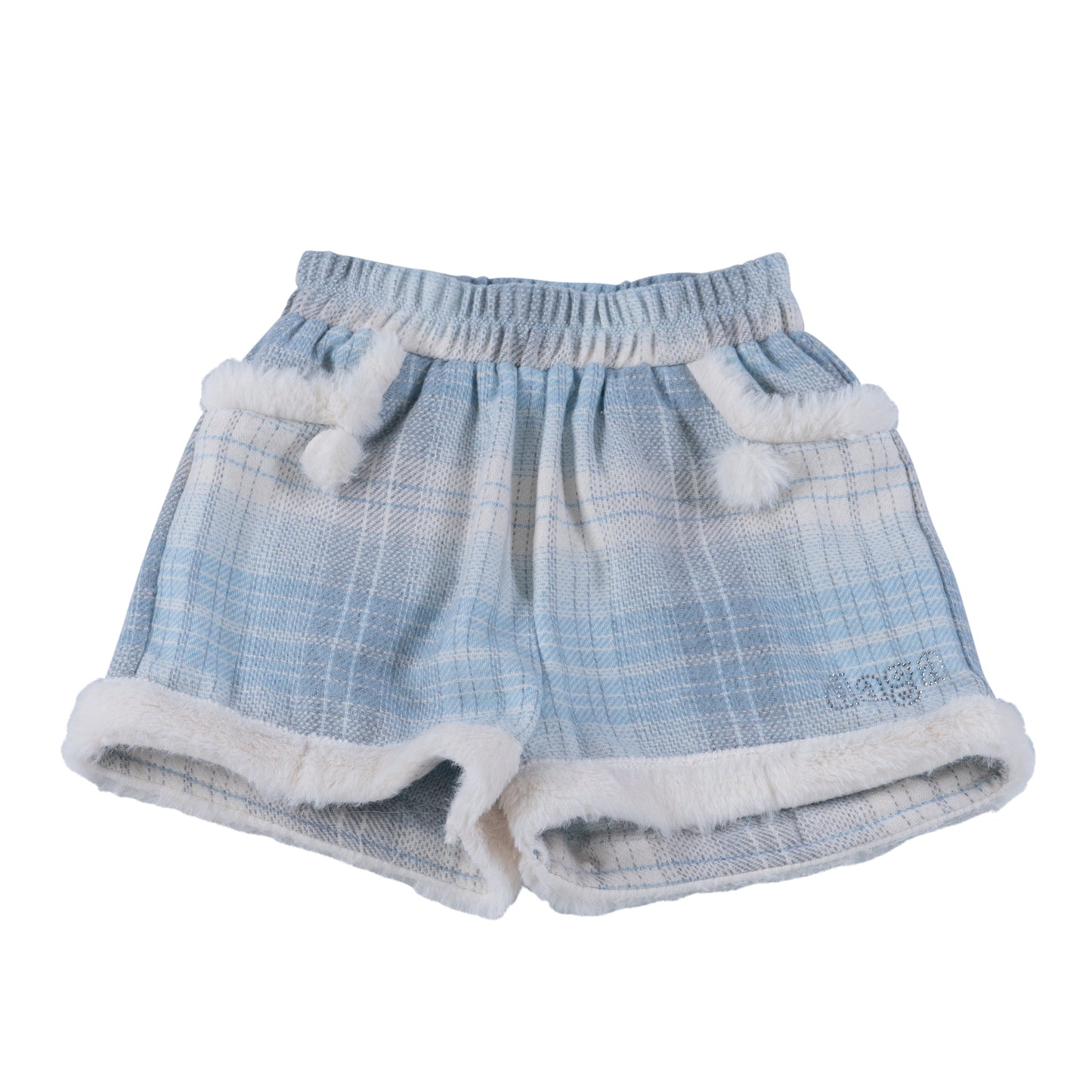 AW23 Daga Cream & Blue Check Bunny Motif Shorts Set