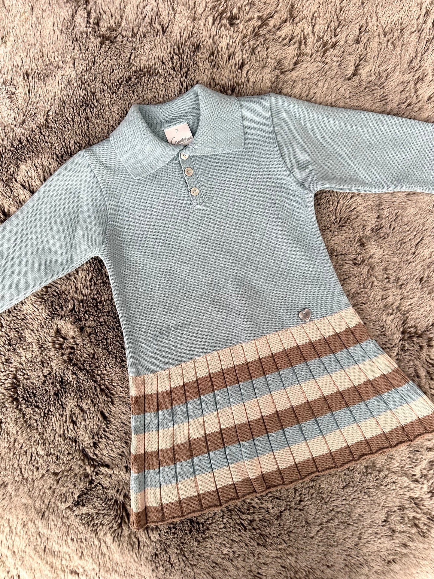 Granlei Girls Blue & Beige Striped Knit Dress