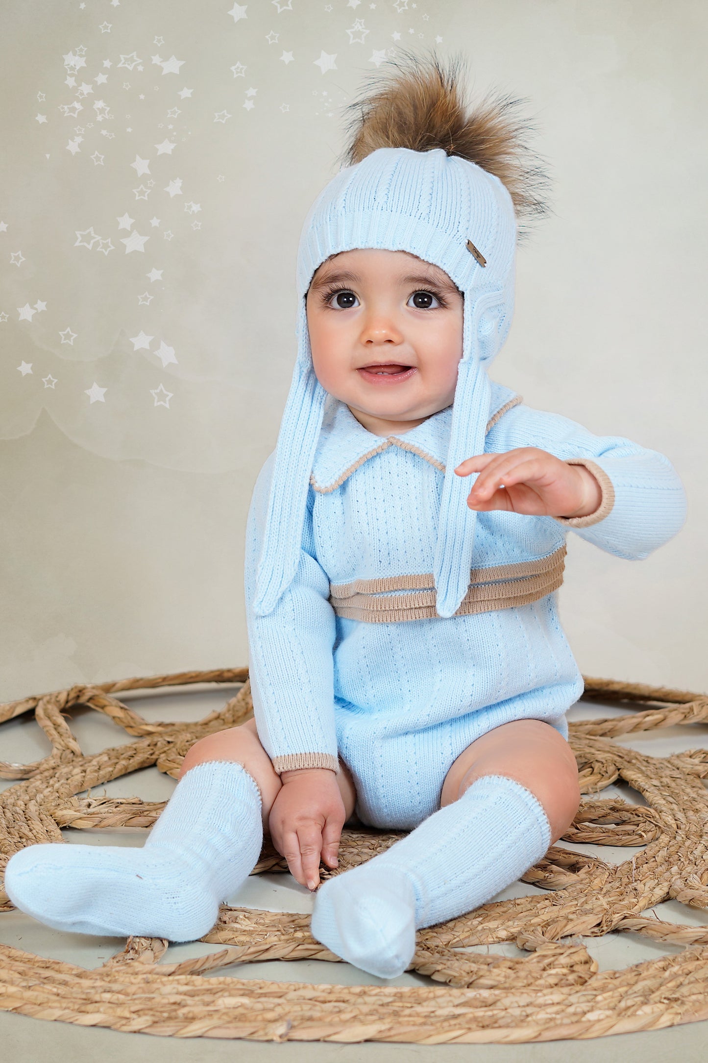 Rahigo Baby Blue & Beige Romper