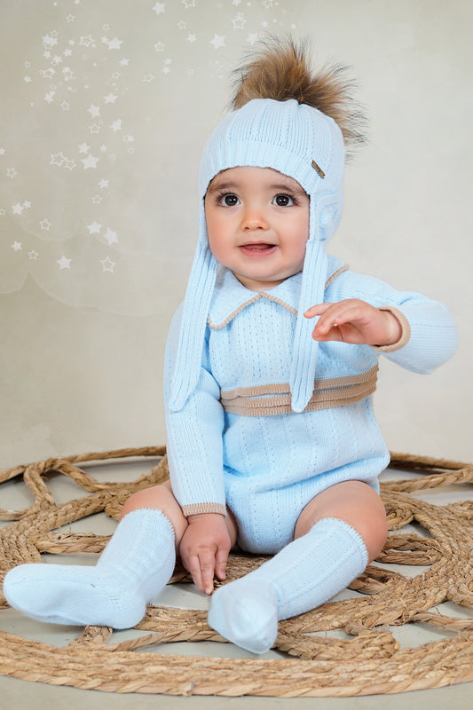 Rahigo Baby Blue & Beige Romper