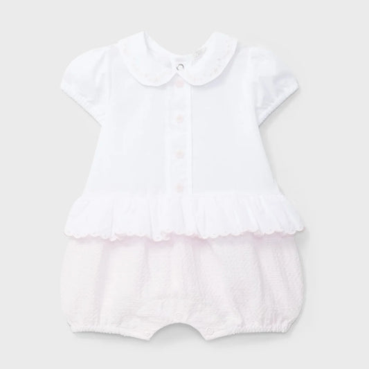 Dr. Kid White & Pink Embroidered Romper