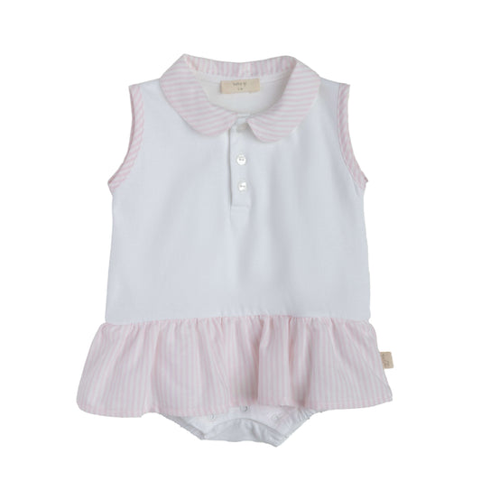Baby Gi White & Pink Candy Stripe Romper