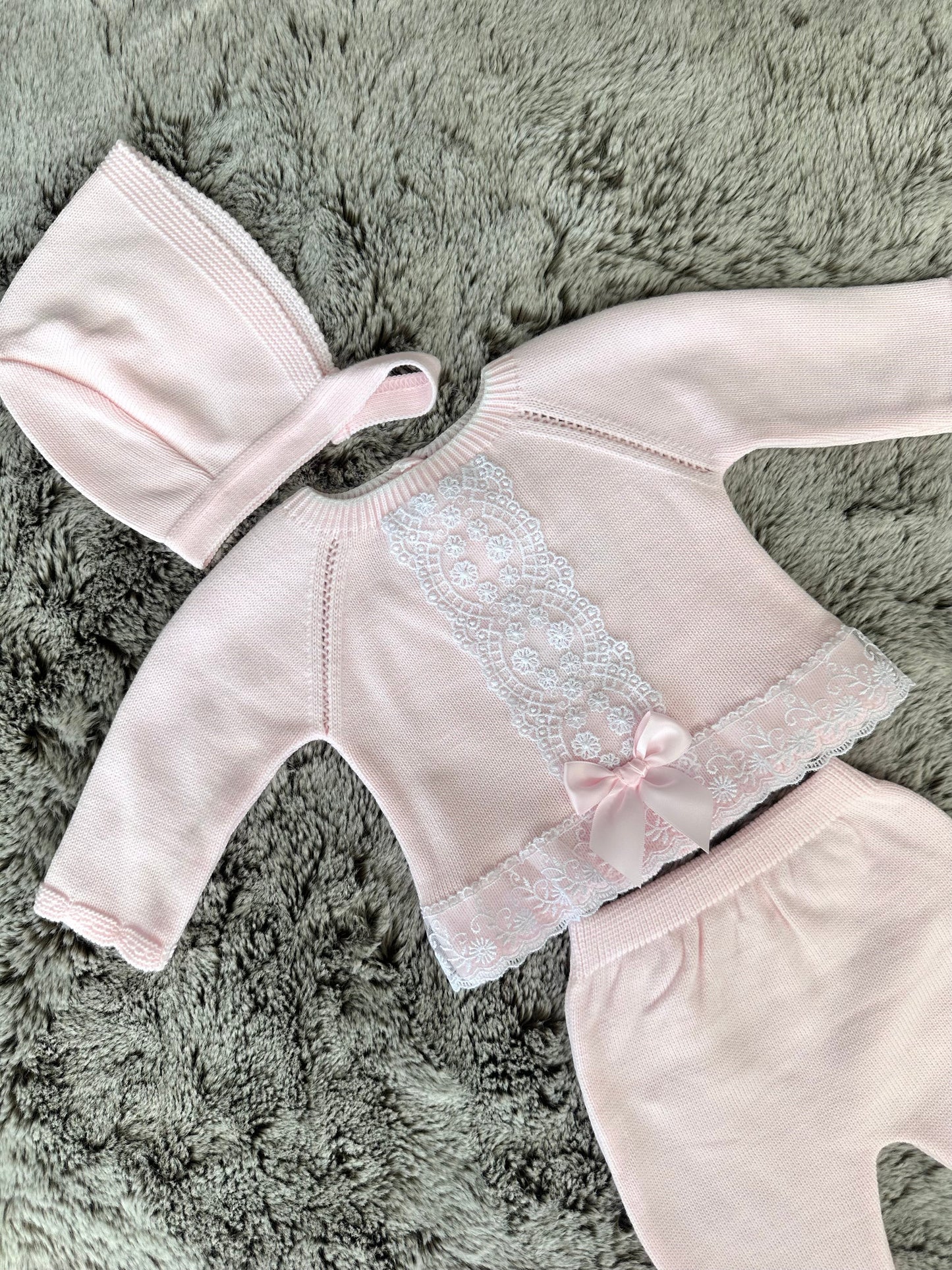 Pex Pink & White Lace Trimmed Knitted Set