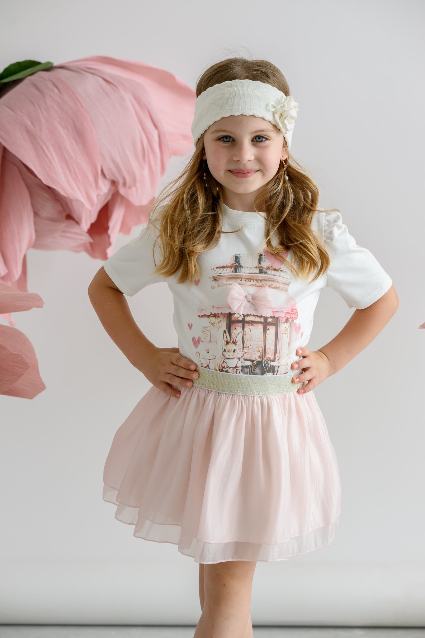 Jamiks Amata Girls Ecru & Pink Skirt Set