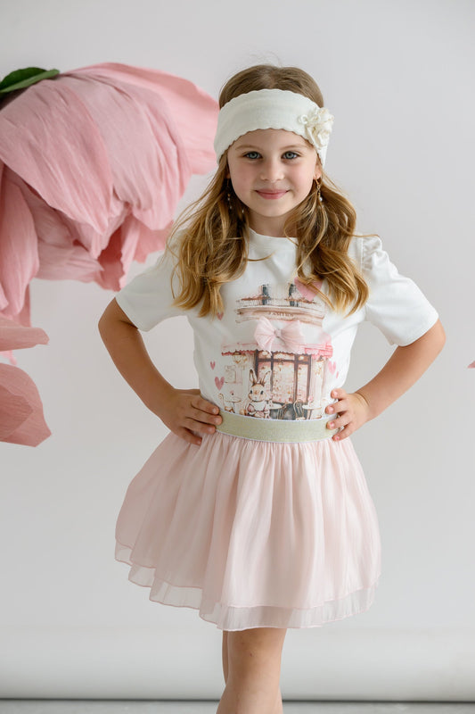 Jamiks Amata Girls Ecru & Pink Skirt Set