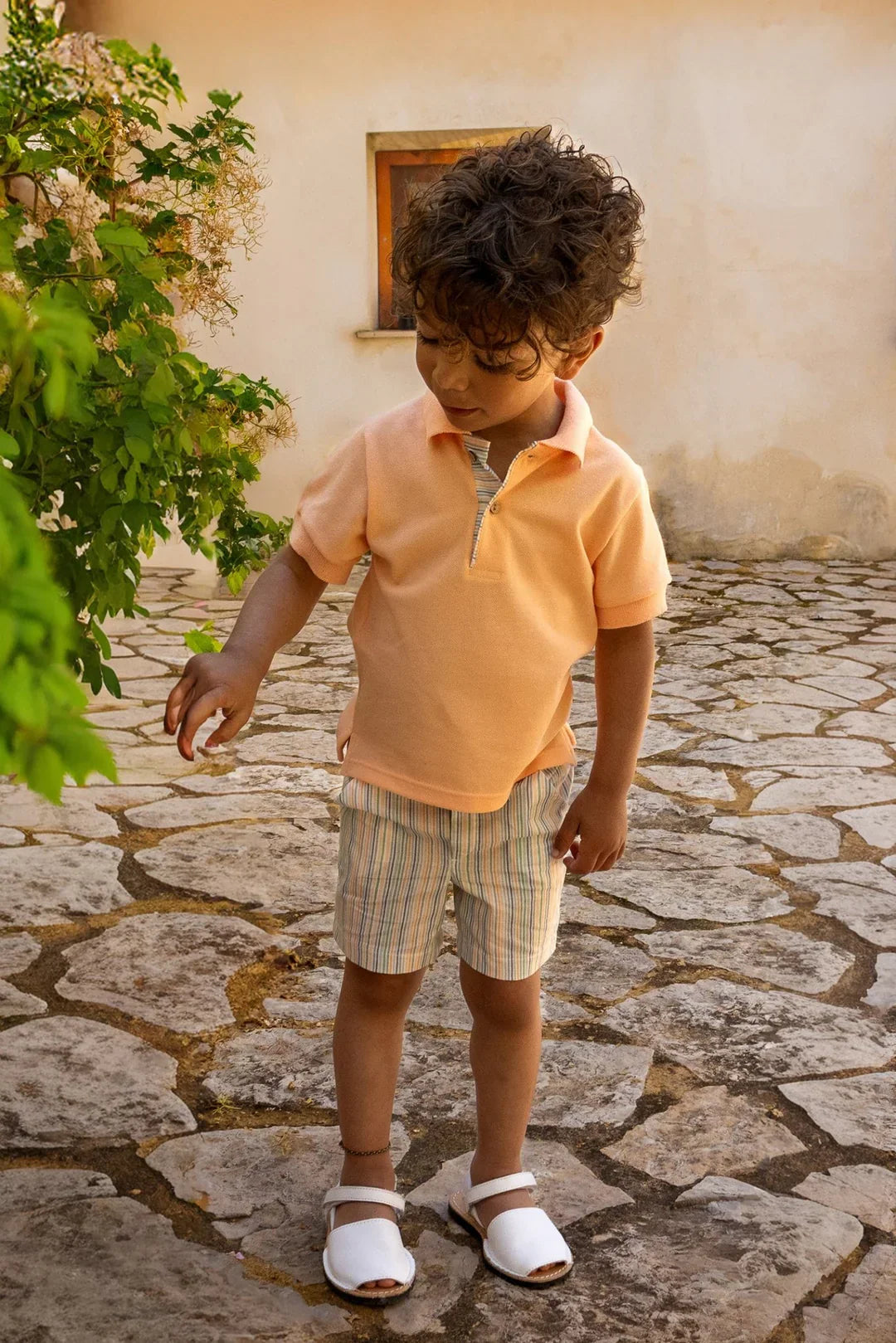 Calamaro Boys Orange Polo Top & Shorts Set