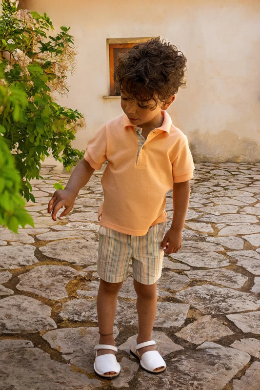 Calamaro Boys Orange Polo Top & Shorts Set