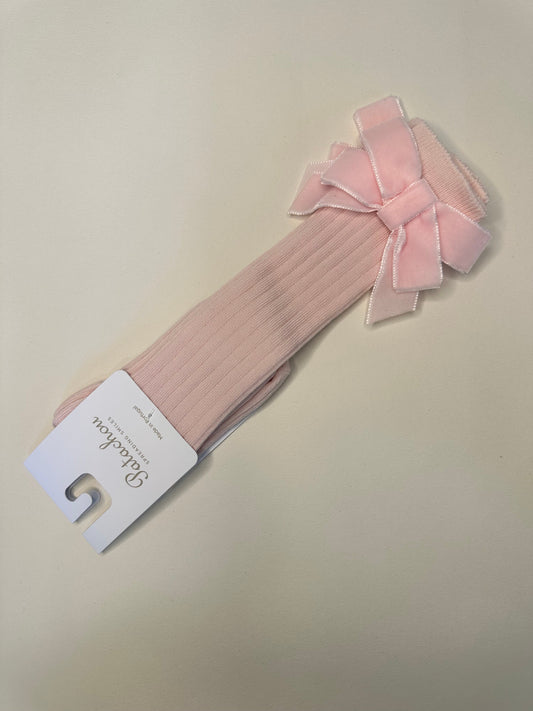 Patachou Ribbed Velvet Bow Socks