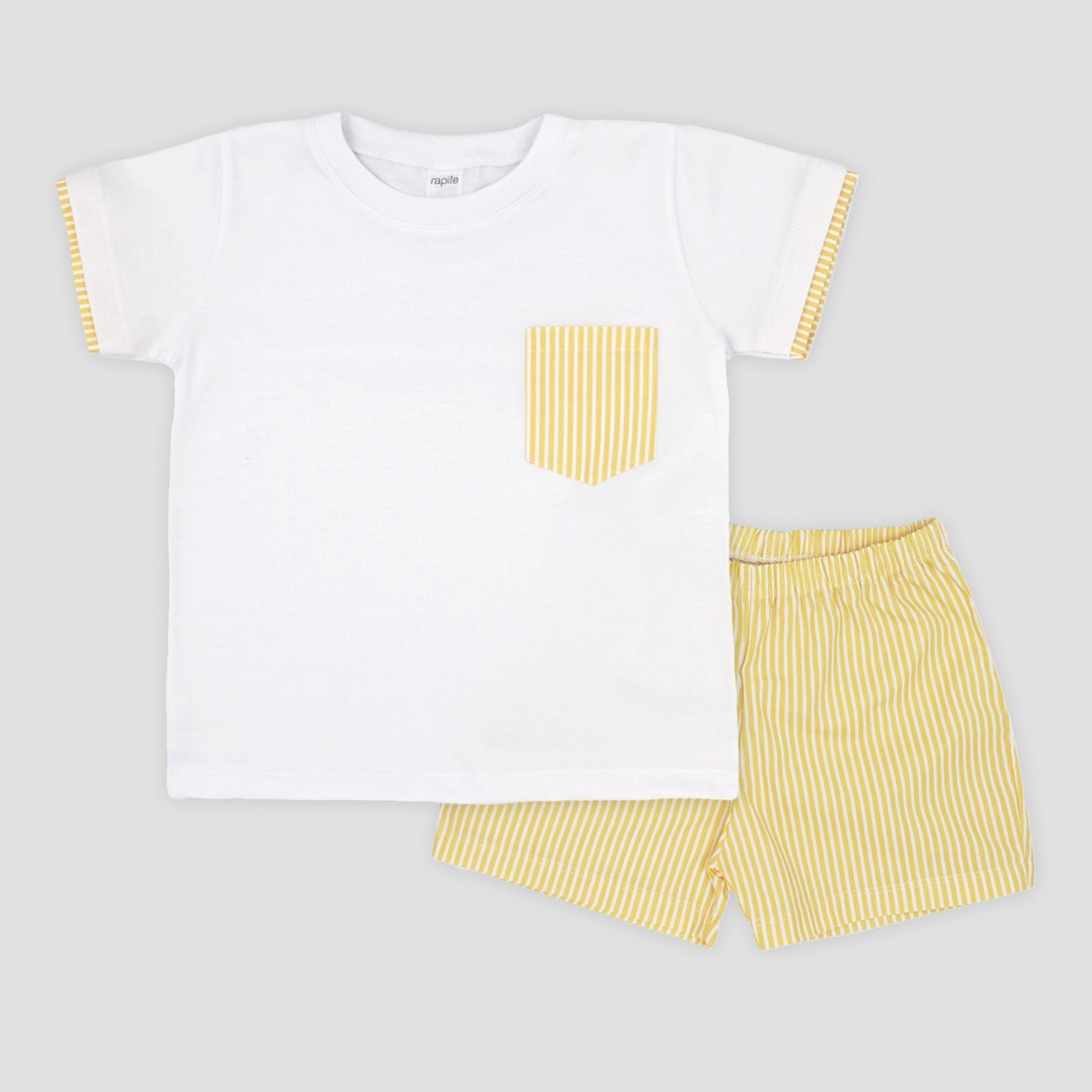 Rapife Boys White & Yellow Striped Short Set