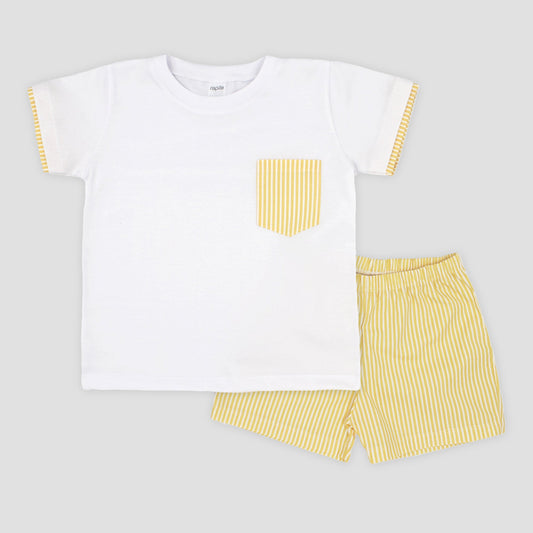 Rapife Boys White & Yellow Striped Short Set