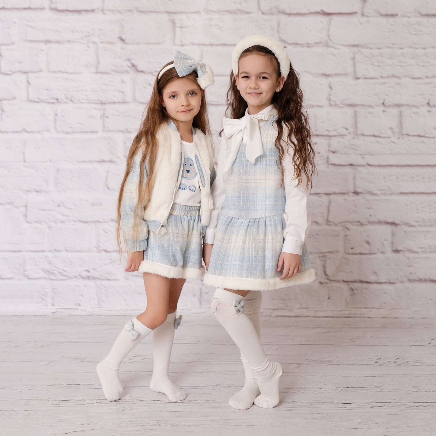 AW23 Daga Cream & Blue Check Bunny Motif Shorts Set