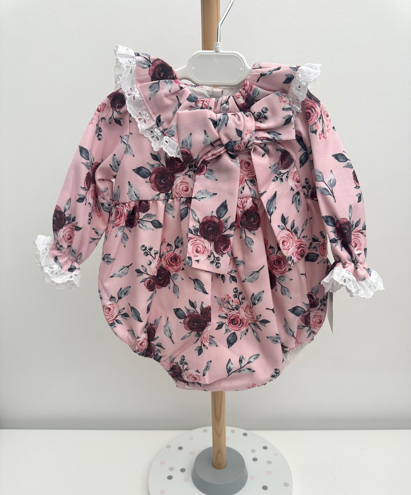 Puro Mimo Pink & Rose Print Lace Trimmed Romper