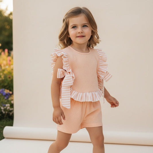 Calamaro Girls Orange Top & Shorts Set