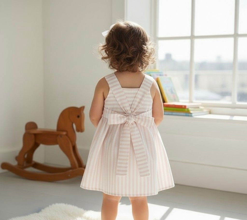 Calamaro Girls Pink Striped Dress