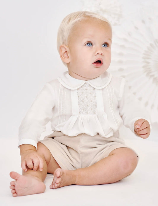 AW23 Sarah Louise Beige Velvet Short & Shirt Set