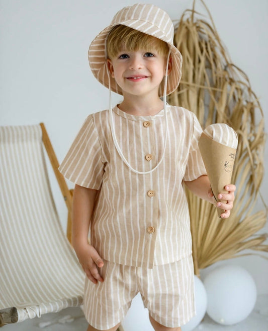 Jamiks Zuriman Beige & White Striped Boys Short Set