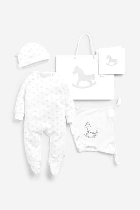 The Little Tailor Super Soft Jersey Sleepsuit, Hat and Comforter Gift Set - White