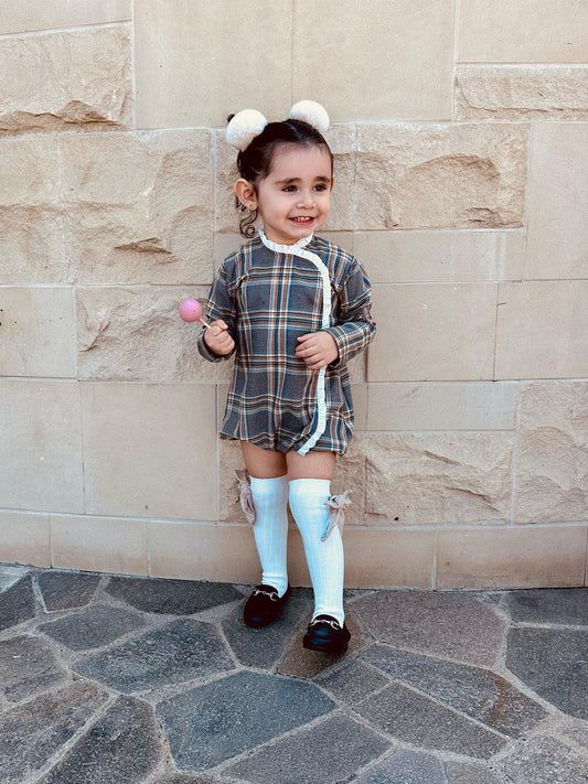 AW23 Rapife Grey & Beige Check Baby Girl’s Romper