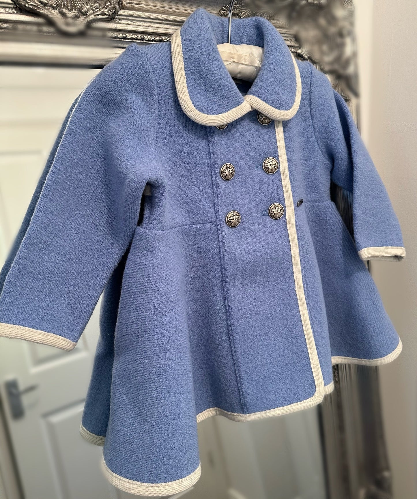 Marae Kids Sky Blue With White Trim Swing Cut Girl’s Coat