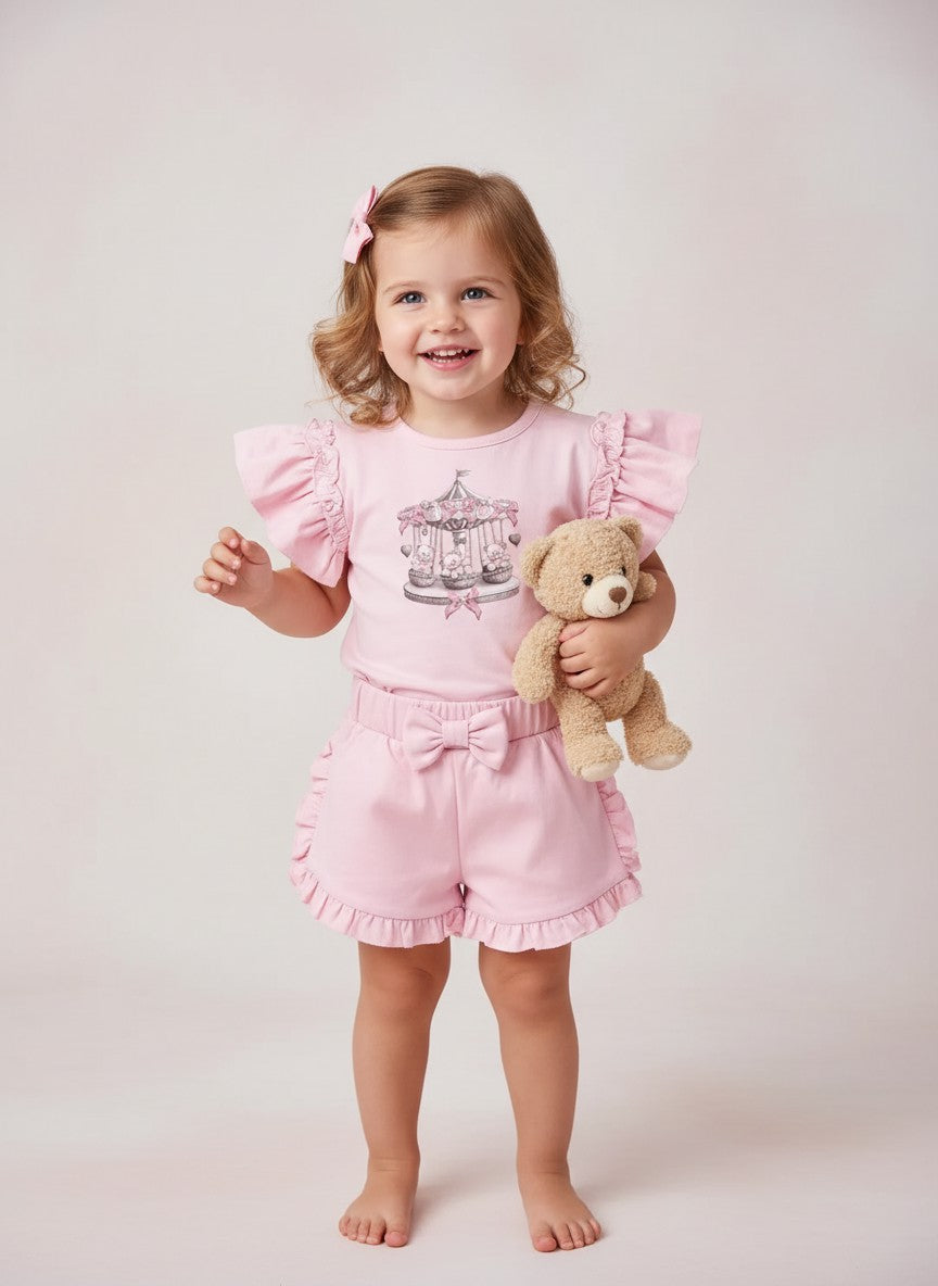 Giorgio Bambini Pink Teddy Carousel Short Set