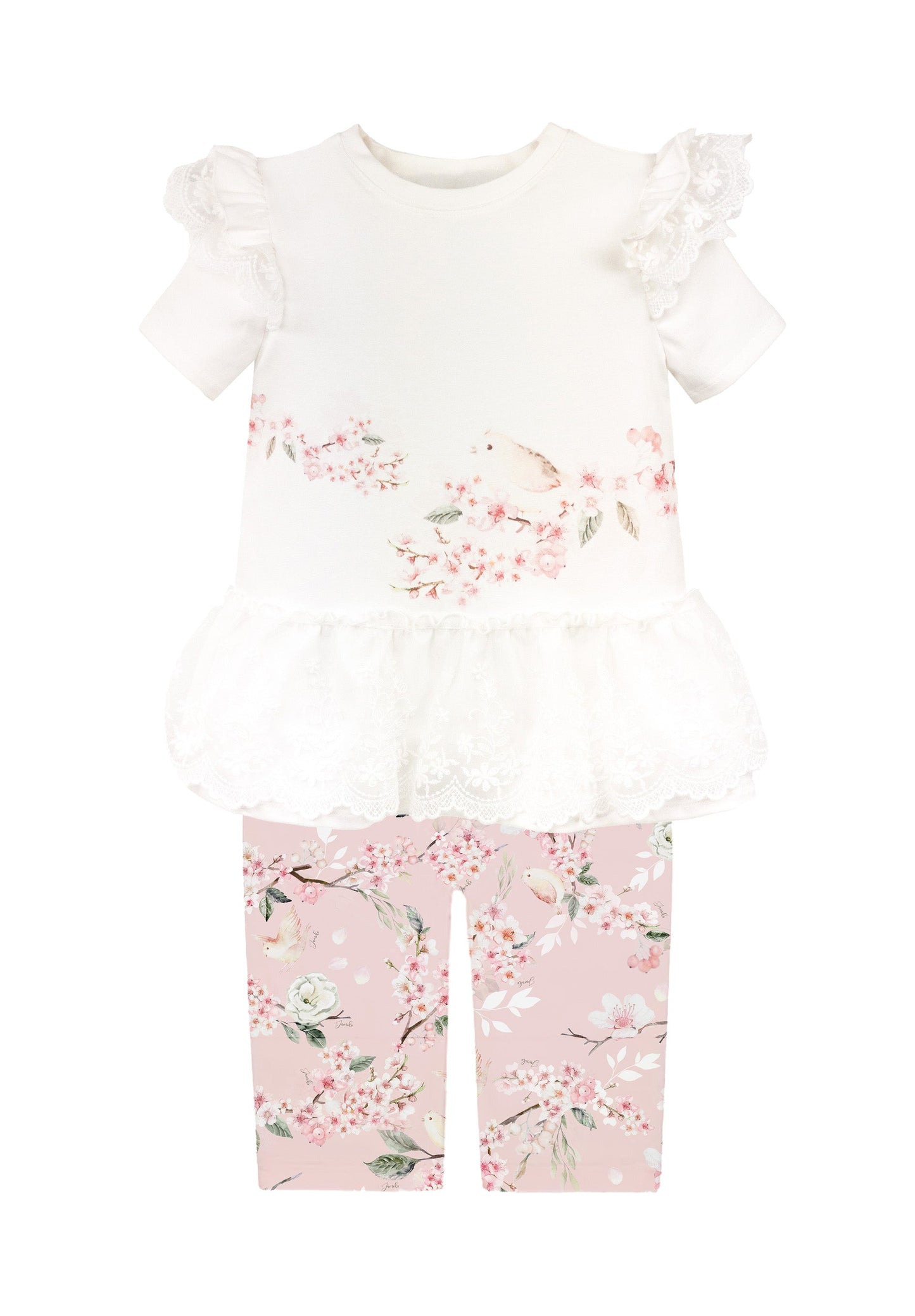 Jamiks Soma Girls Ecru & Pink Floral Print legging Set