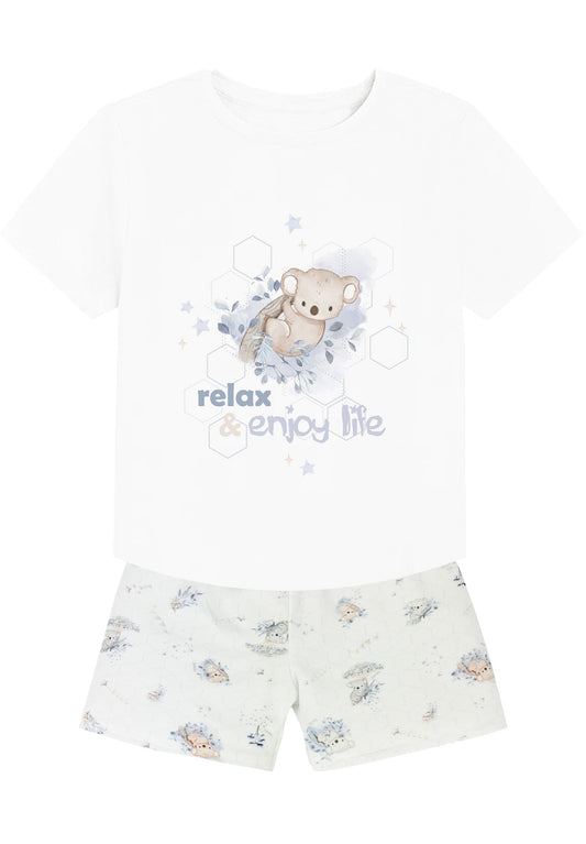 Jamiks Hello Boys White & Blue Koala Print Shorts Set