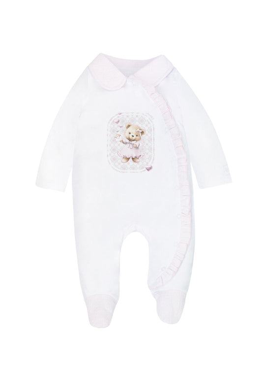 Jamiks Neia White & Pink Teddy Bear Motif Babygrow