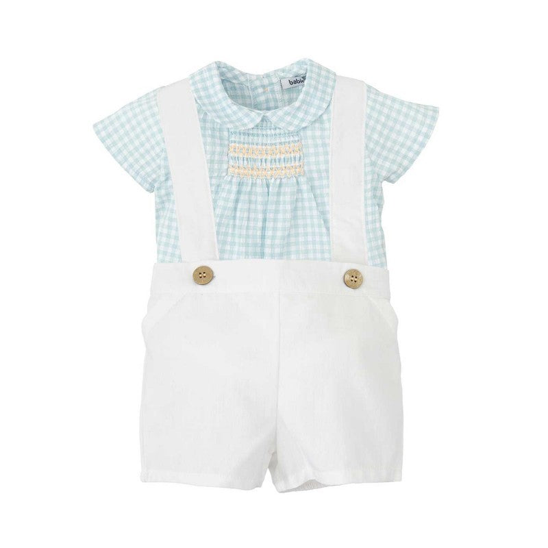 SS24 Babidu White and Turquoise Braced Shorts Set