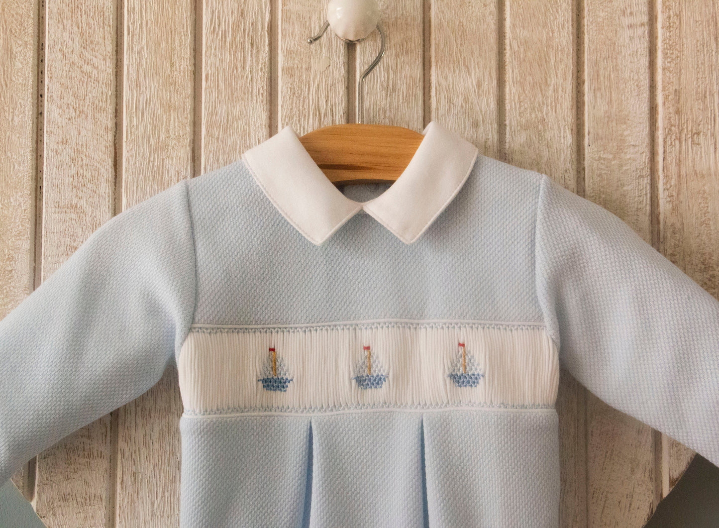 Mini-La-Mode - 3 Boats Smocked Footsie Italian Weave