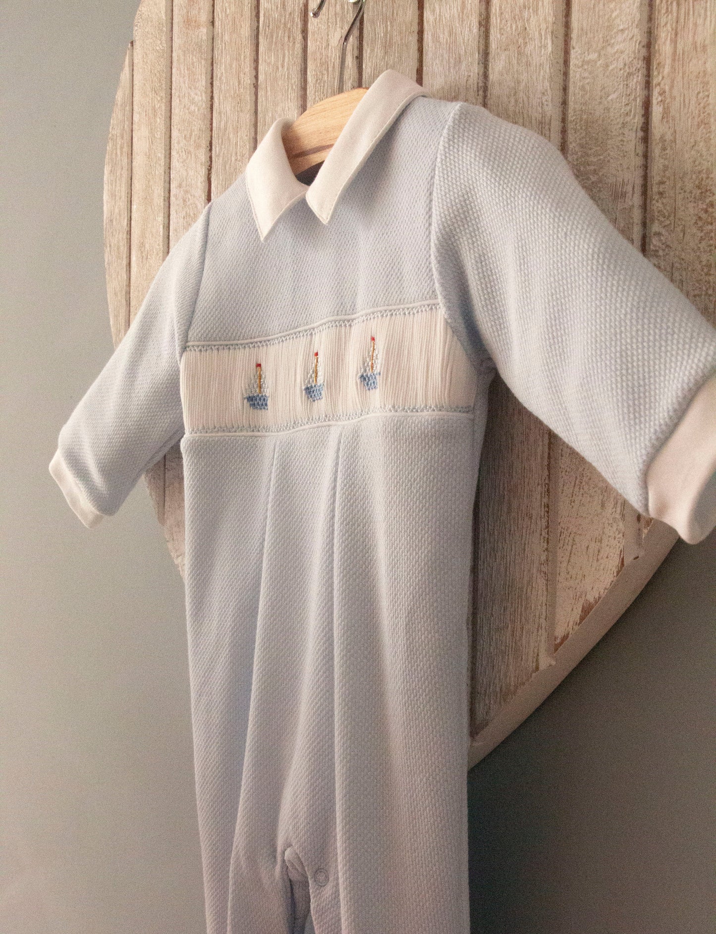Mini-La-Mode - 3 Boats Smocked Footsie Italian Weave