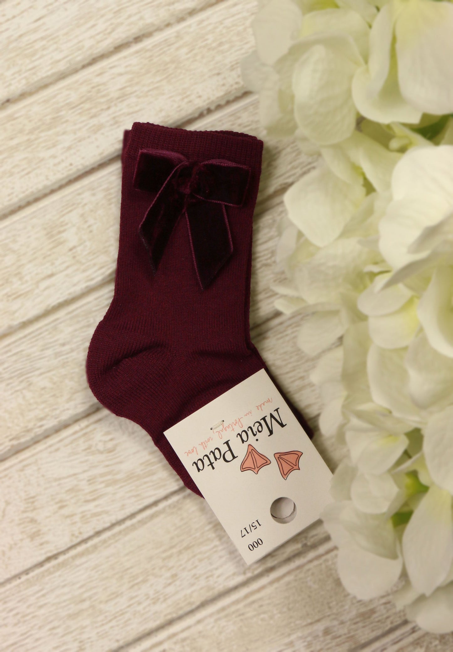 Meia Pata Bordeaux Knee High Socks with Velvet Bows