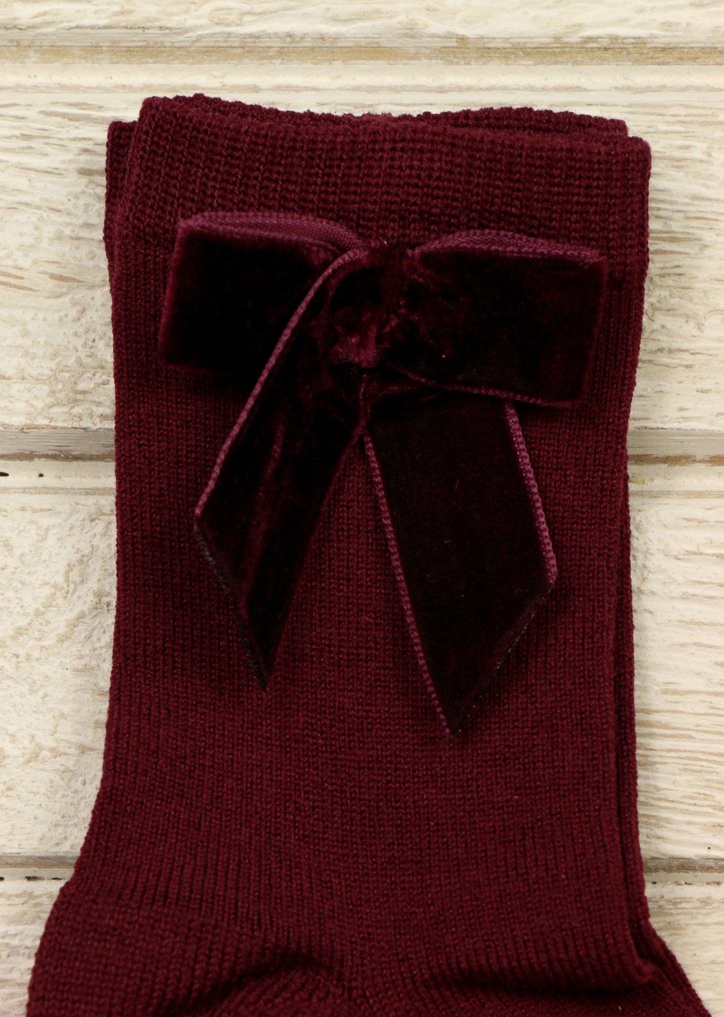 Meia Pata Bordeaux Knee High Socks with Velvet Bows