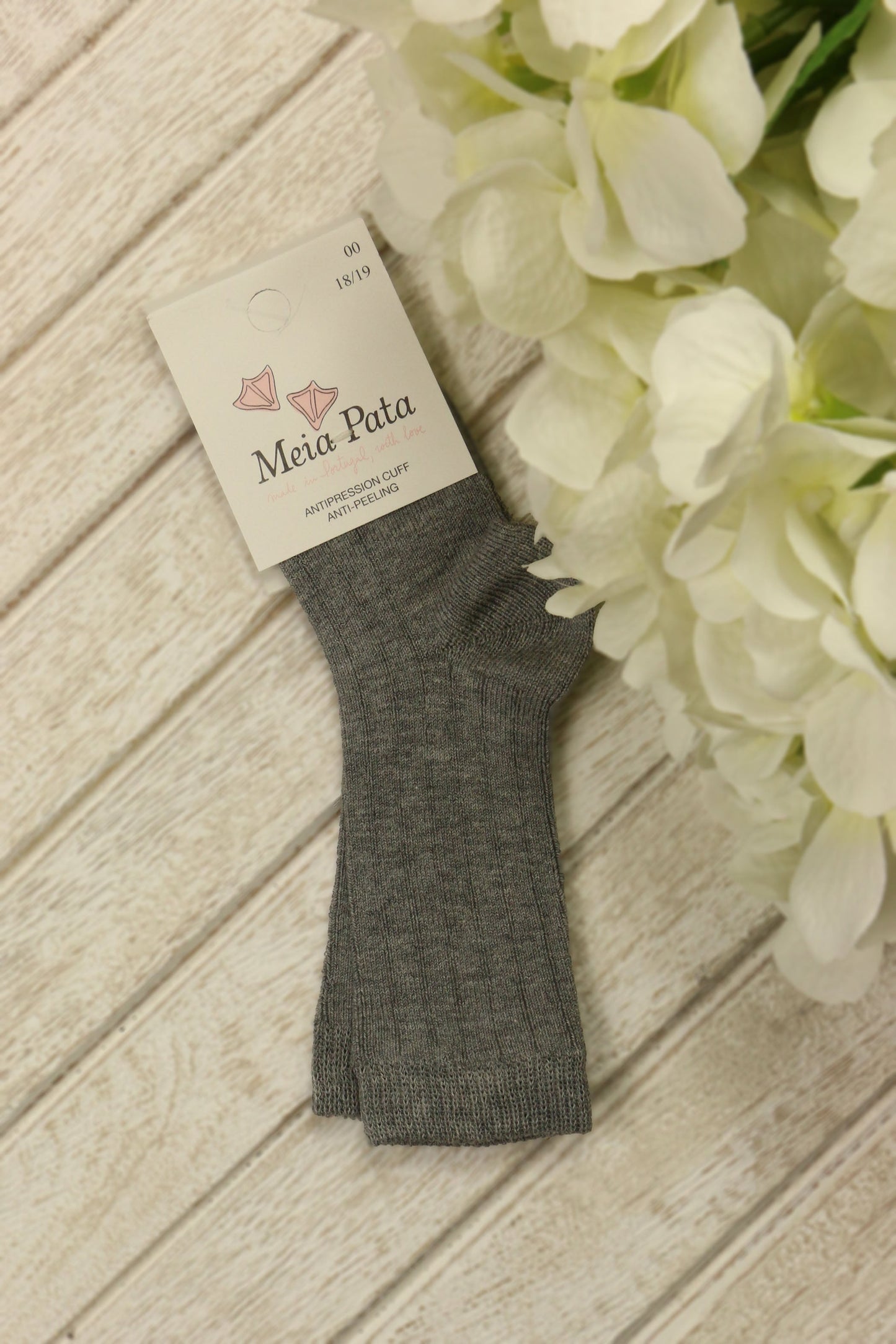 Meia Pata Grey Ribbed Knee High Socks