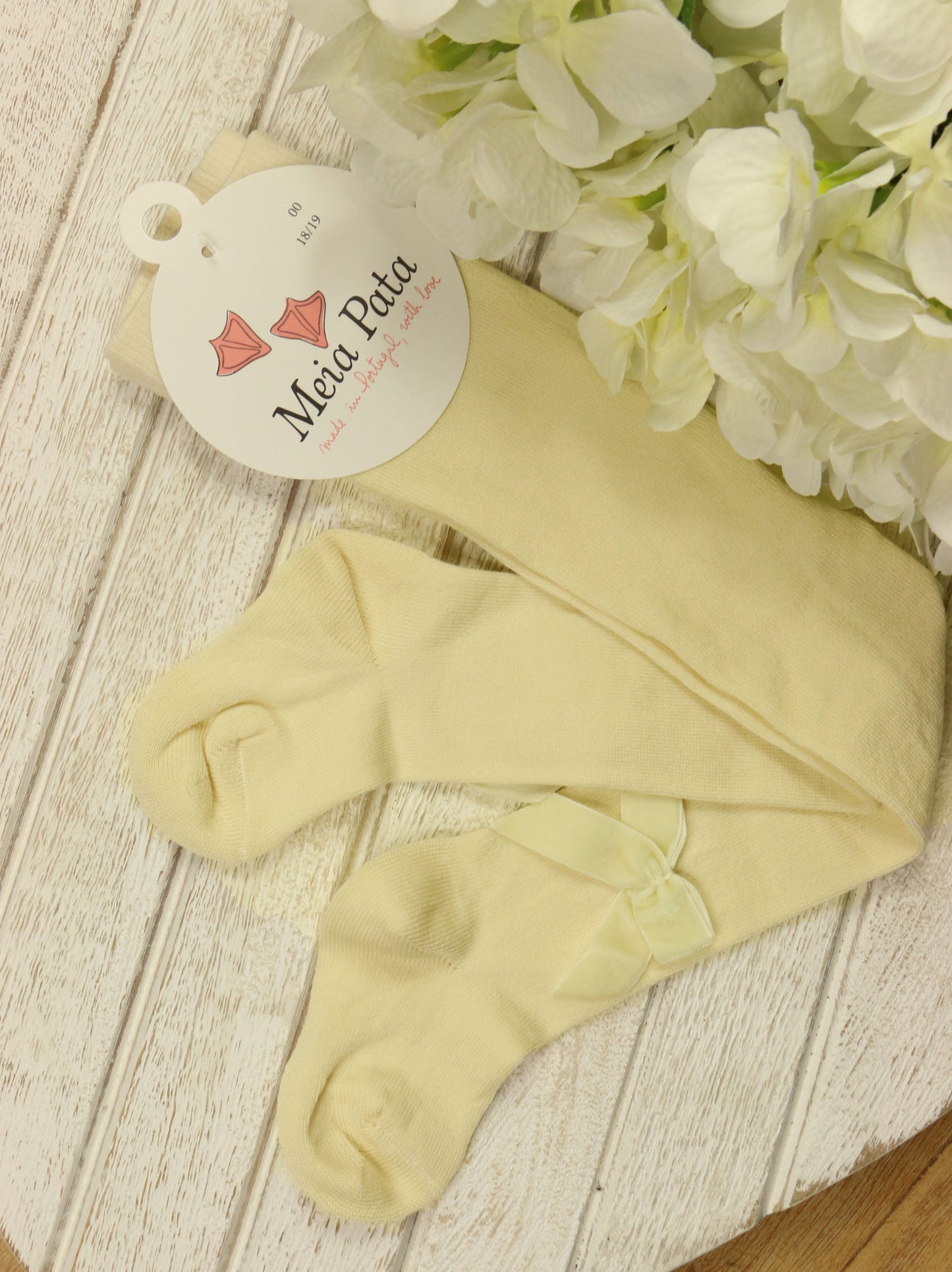 Meia Pata Ivory Velvet Bow Tights